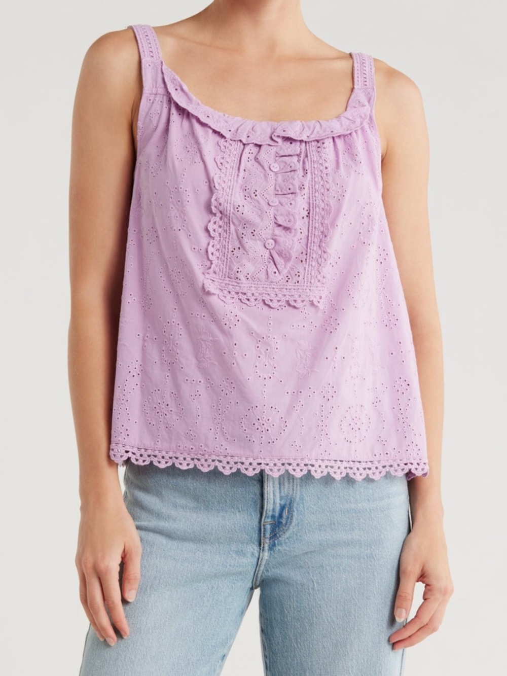 DEMOCRACY NWT 100% Cotton Sugar Plum Eyelet Lace-Trim Camisole tank scalloped